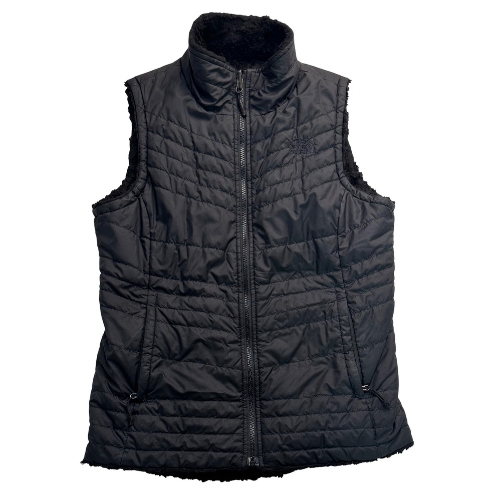 The North Face Reversible Mossbud Swirl Vest Black Quilted Fleece Womens Small